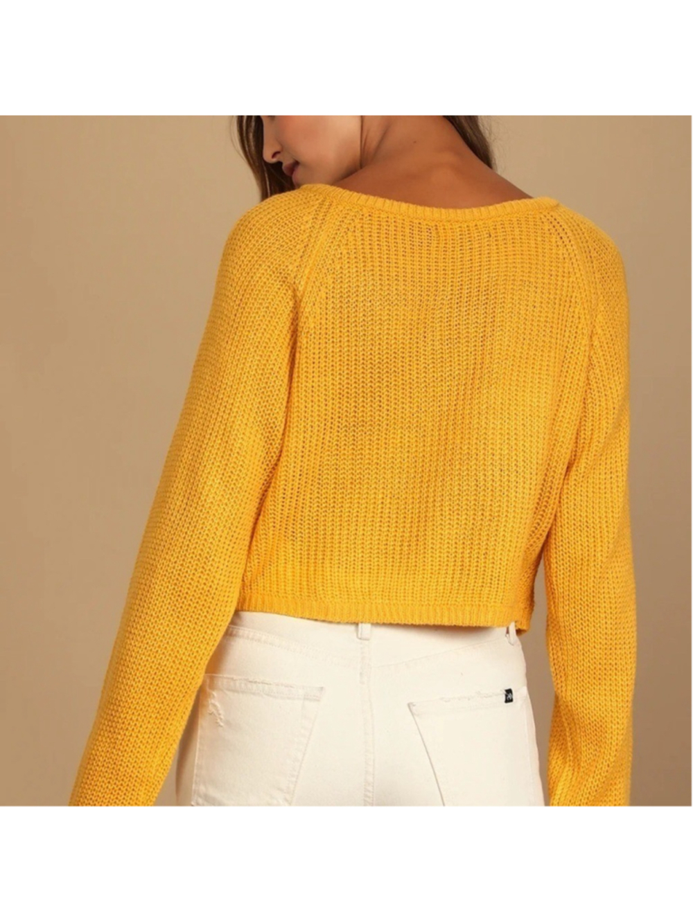 Lulus Fall is Calling Mustard Yellow Knit V-Neck Cropped Sweater women's small - Picture 3 of 12